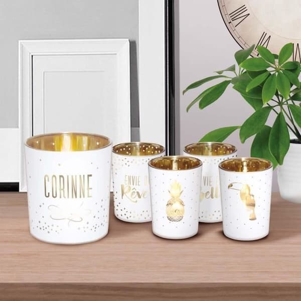 Corinne värmeljushållare i vitt och guld