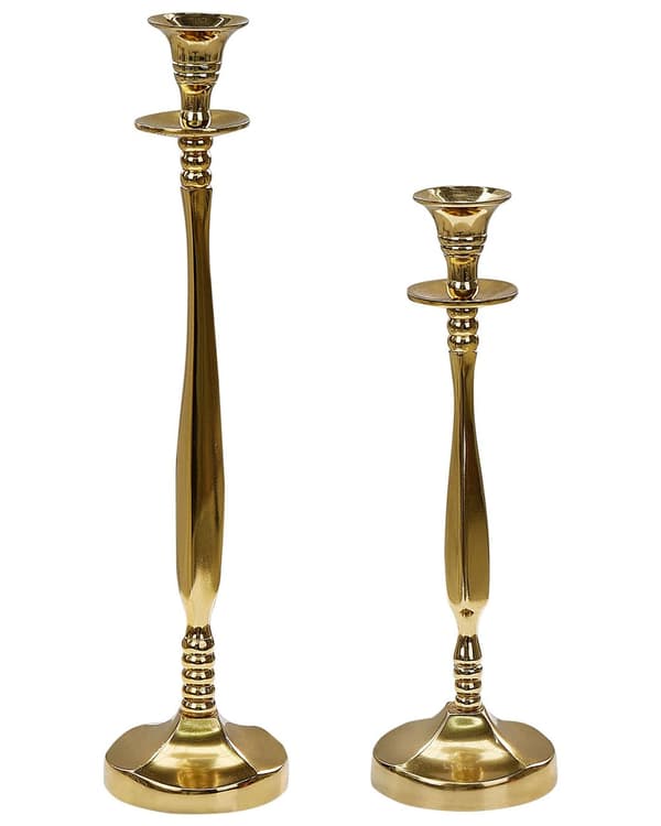 Sett med 2 lysestaker Gull Metall Glanset Metallisk Glamour Glamour Taper Lysestaker