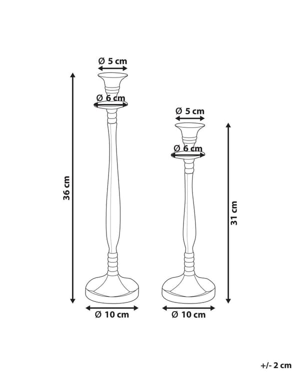 Set med 2 ljusstakar Guld Metall Glänsande Metallisk Glamour Taper Ljusstakar