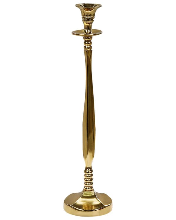 Set med 2 ljusstakar Guld Metall Glänsande Metallisk Glamour Taper Ljusstakar