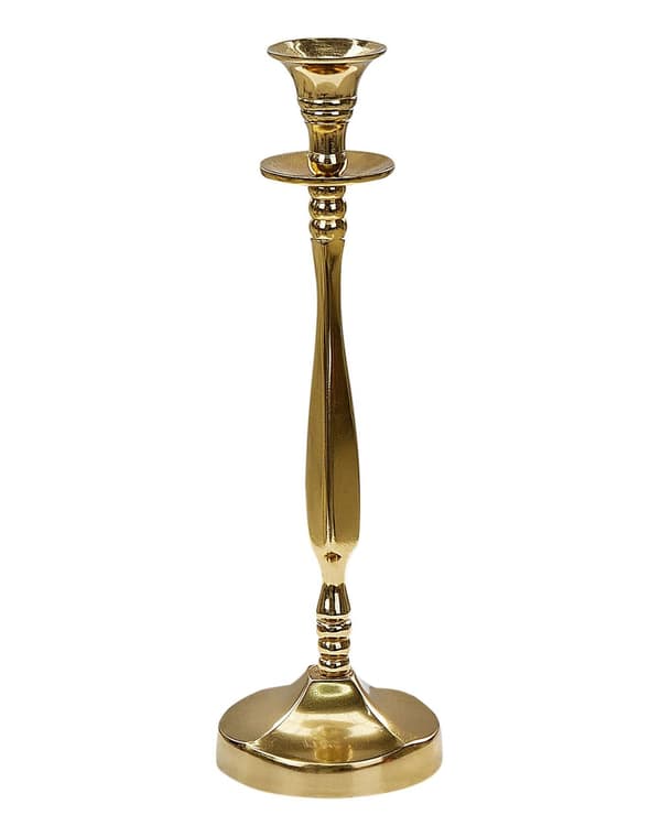 Set med 2 ljusstakar Guld Metall Glänsande Metallisk Glamour Taper Ljusstakar