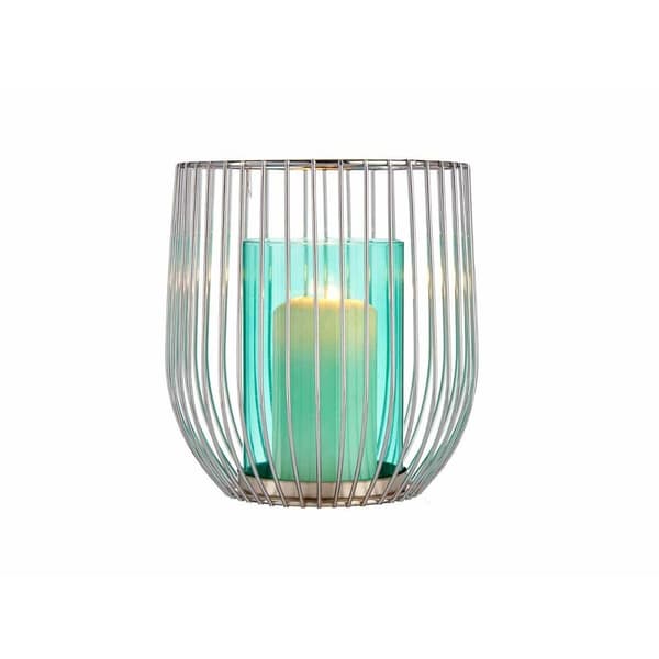 Ljusstakar Silvrig Blå Bur Metall Glas (15 x 17 x 15 cm)