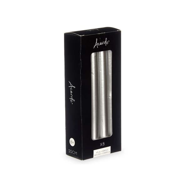Set med levande ljus Acorde 126-E-AR Silvrig 2 x 2 x 20 cm (12 antal)