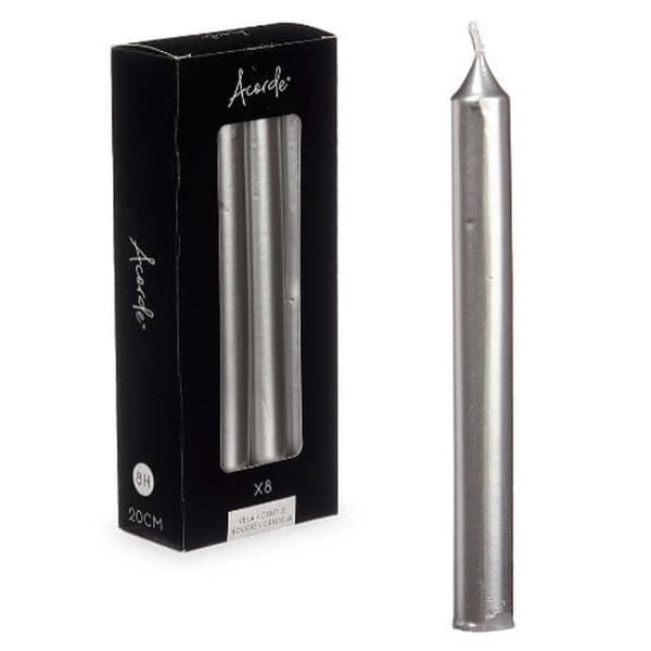 Set med levande ljus Acorde 126-E-AR Silvrig 2 x 2 x 20 cm (12 antal)
