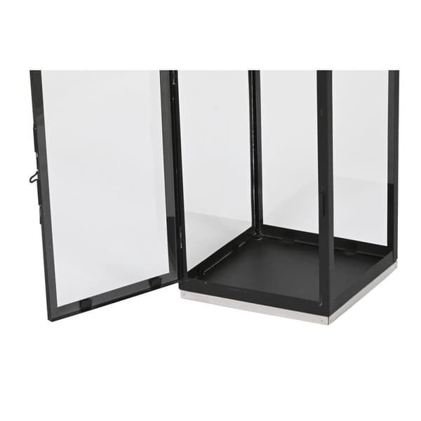 Lykta Home ESPRIT Svart Silvrig Glas Stål 18 x 18 x 41 cm (2 Delar)