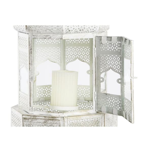 Laantarn DKD Home Decor 2 enheder Hvid Gylden Metal Krystal Araber Ældet overflade 30 x 30 x 71 cm (2 enheder)