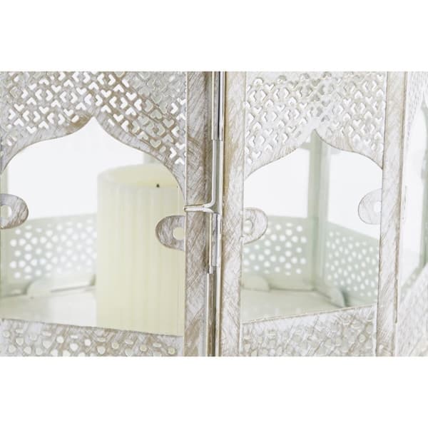 Laantarn DKD Home Decor 2 enheder Hvid Gylden Metal Krystal Araber Ældet overflade 30 x 30 x 71 cm (2 enheder)