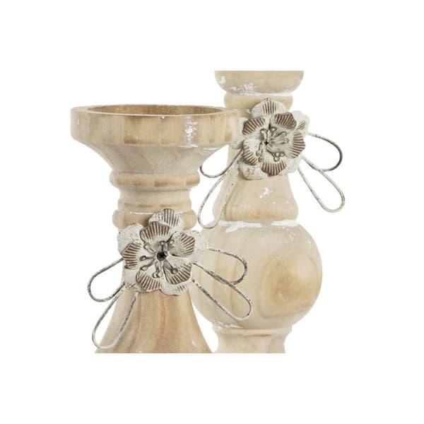 Lyseholder DKD Home Decor Træ (9,5 x 9,5 x 28 cm) (2 Dele)