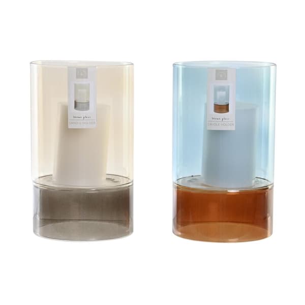Lyseholder DKD Home Decor Krystal To-farvet Voks 13 x 13 x 21 cm (2 enheder)