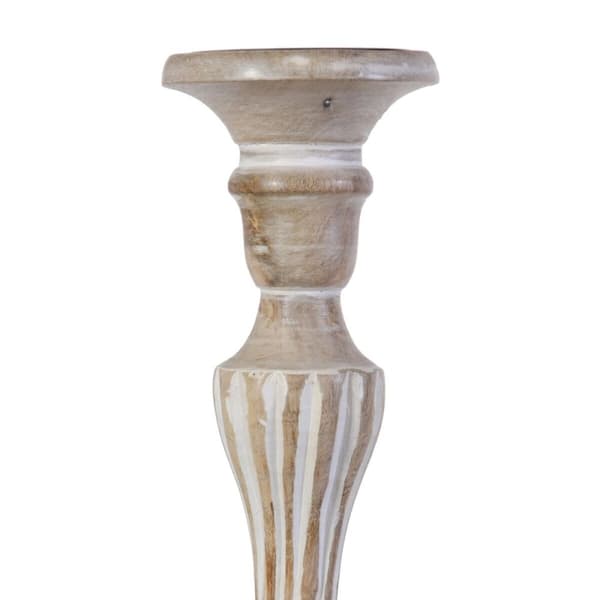 Lyseholder 14 x 14 x 37,5 cm Metal Træ Hvid (3 enh