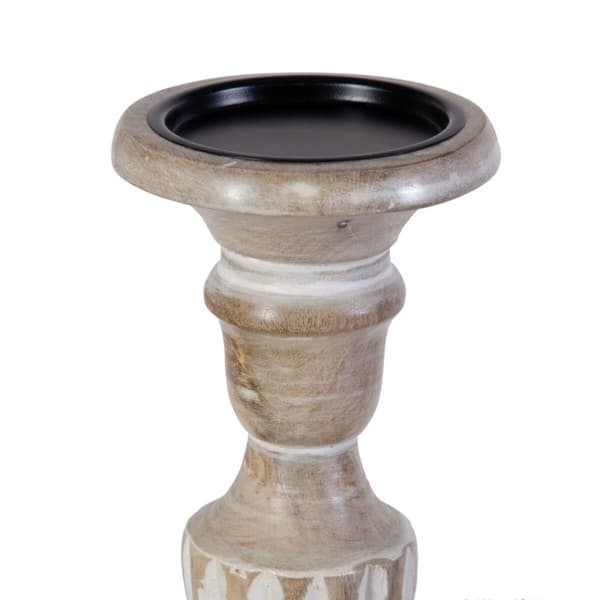 Lyseholder 14 x 14 x 37,5 cm Metal Træ Hvid (3 enh