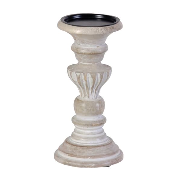 Lyseholder 14 x 14 x 37,5 cm Metal Træ Hvid (3 enh