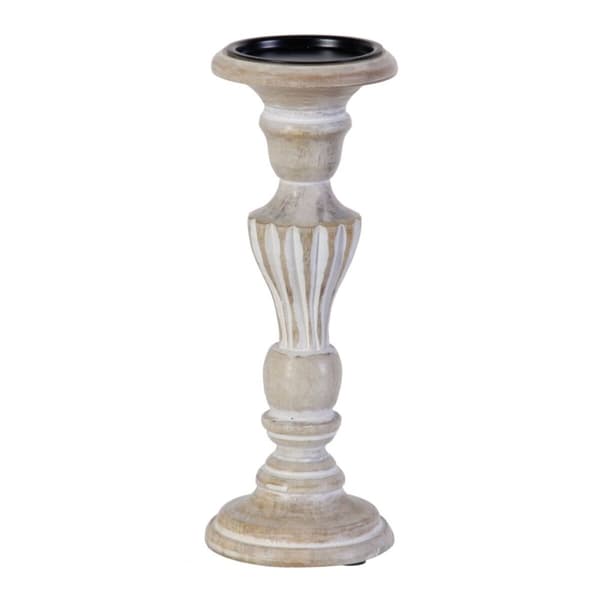 Lyseholder 14 x 14 x 37,5 cm Metal Træ Hvid (3 enh