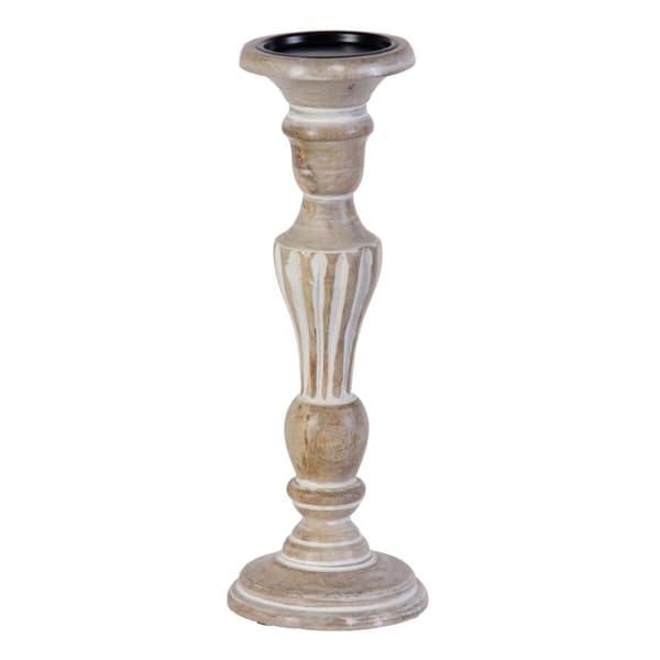 Lyseholder 14 x 14 x 37,5 cm Metal Træ Hvid (3 enh