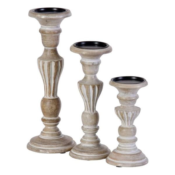 Lyseholder 14 x 14 x 37,5 cm Metal Træ Hvid (3 enh