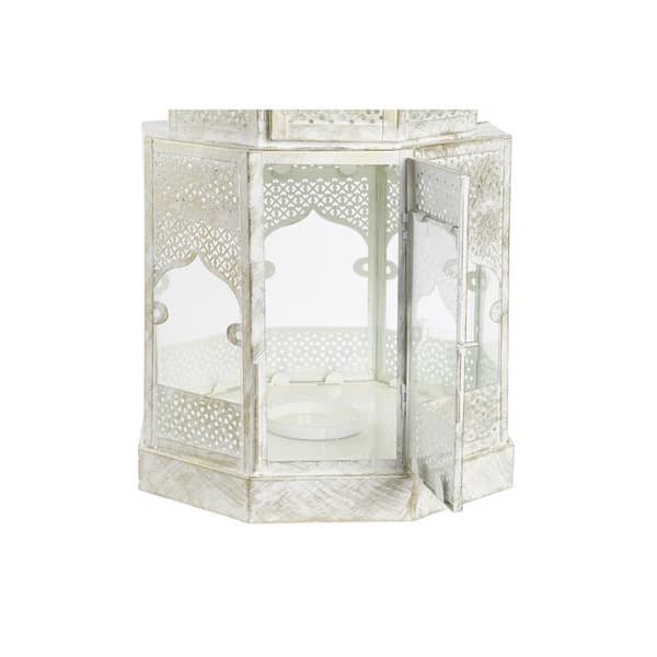 Lyhty DKD Home Decor 2 enheter Hvit Gyllen Metall Krystall Araber Aldret overflate 30 x 30 x 71 cm (2 enheter)