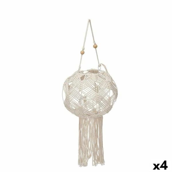 Lysholder Makramé Hvit Bomull 23 x 24 x 23 cm (4 enheter)