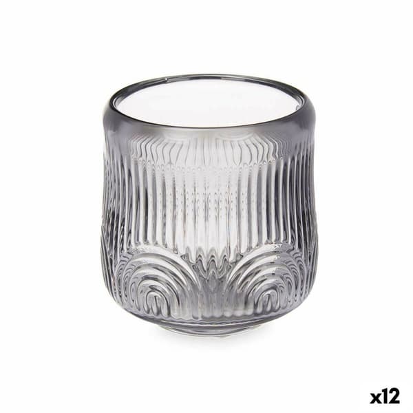 Lysholder Striper Grå Krystall 9 x 9,5 x 9 cm (12 enheter)
