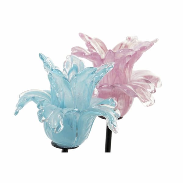 Kynttilänjalka DKD Home Decor Sininen Pinkki Metalli Kristalli 12 x 12 x 24 cm (2 osaa)