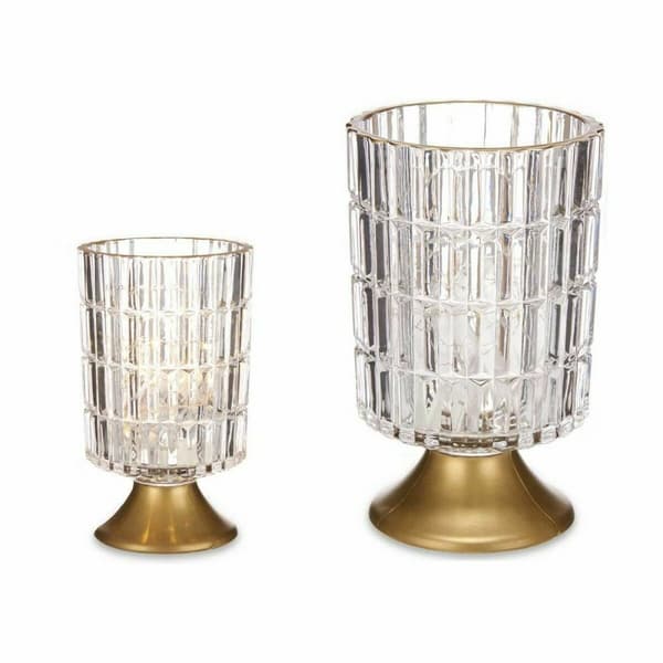 LED-lyhty Läpinäkyvä Kullattu Lasi 10,7 x 18 x 10,7 cm (6 osaa)