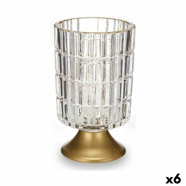 LED-lyhty Läpinäkyvä Kullattu Lasi 10,7 x 18 x 10,7 cm (6 osaa)
