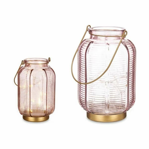 LED-lyhty Raidat Pinkki Kullattu Lasi 13,5 x 22 x 13,5 cm (6 osaa)