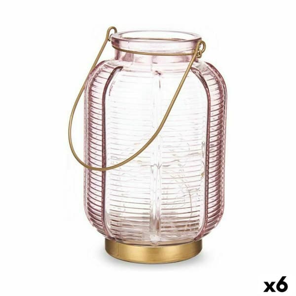 LED-lyhty Raidat Pinkki Kullattu Lasi 13,5 x 22 x 13,5 cm (6 osaa)