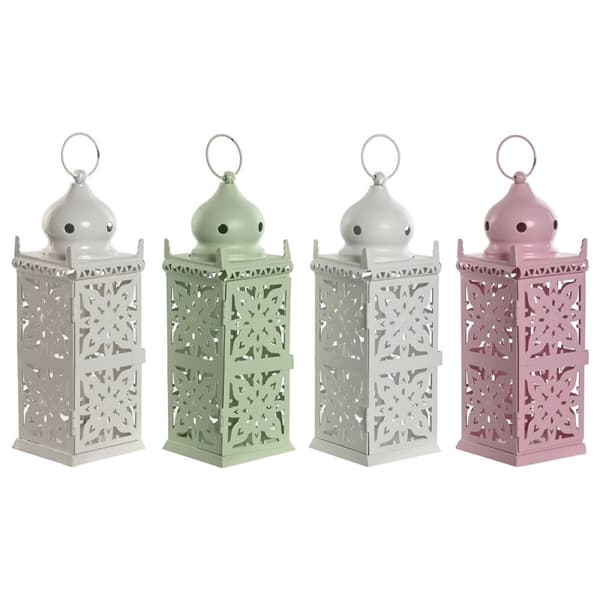 Žibintas Home ESPRIT Valkoinen Vihreä Pinkki Rauta Itämainen 10 x 10 x 30 cm (4 osaa)