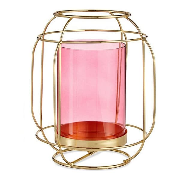 Ljusstakar Rosa Gyllene Lámpa Metall Glas (19 x 20 x 19 cm)