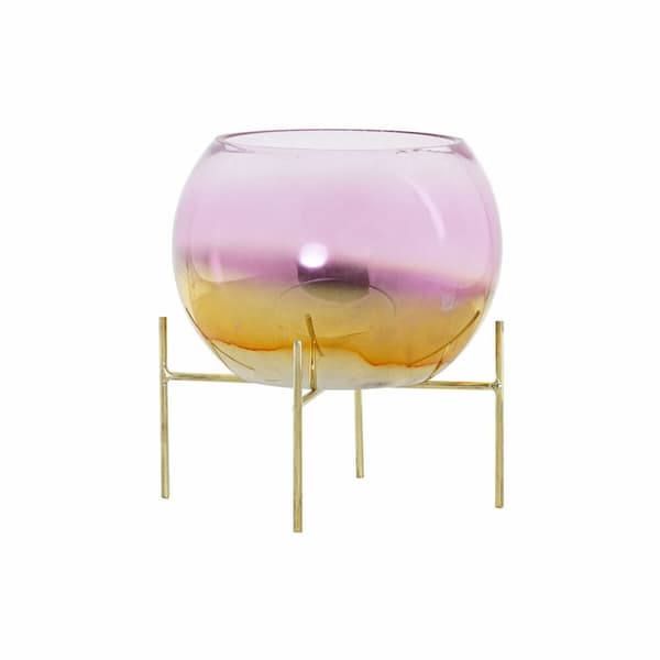 Kynttilänjalka DKD Home Decor 8424001830619 Pinkki Kullattu Metalli Kristalli 19 x 19 x 20,5 cm