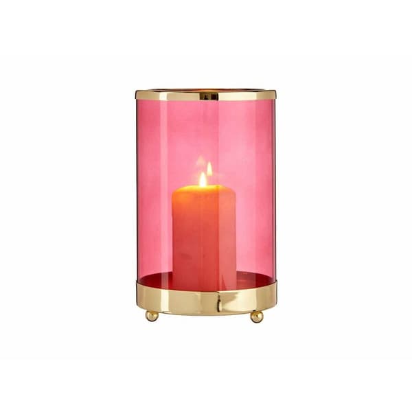 Kynttilänjalka Pinkki Kullattu Sylinteri Metalli Lasi (12,2 x 19,5 x 12,2 cm)