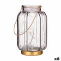 Miniatyrbild 1 av 3: LED-lykta Ränder Grå Gyllene Glas 13,5 x 22 x 13,5 cm (6 antal)
