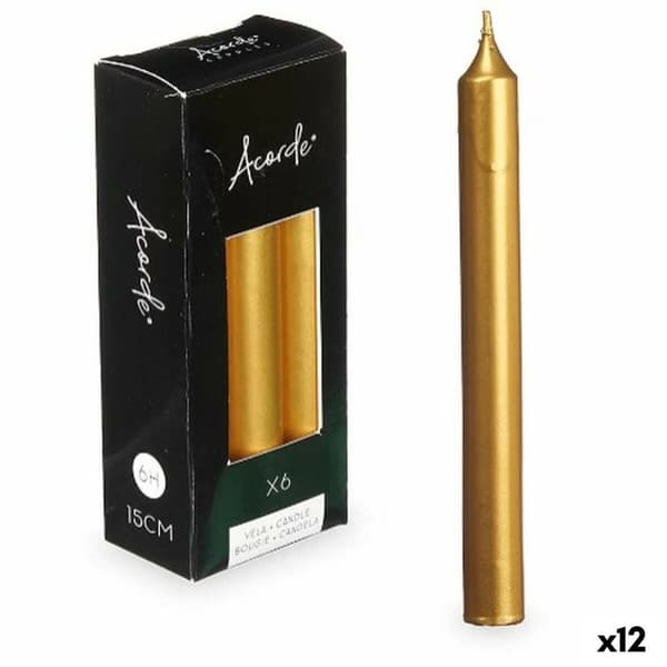 Set med levande ljus Acorde 123-D-AR Gyllene 2 x 2 x 15 cm (12 antal)