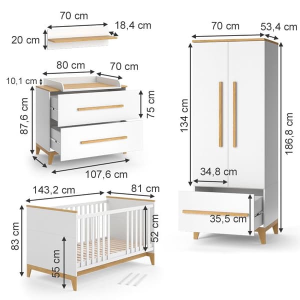 Vitalispa Malia barnrum, vitt, set om 4