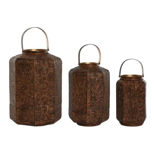 Set med ljusstakar Home ESPRIT Brun Gyllene Metall 26 x 26 x 38,5 cm