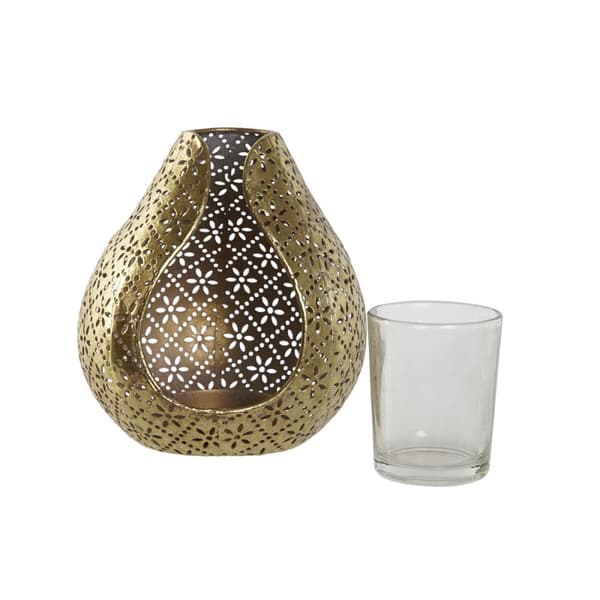 Kynttilänjalka Home ESPRIT Kullattu Metalli Kristalli 12,5 x 11,5 x 13,5 cm
