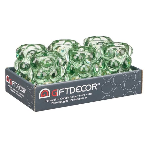Ljusstakar Mikro-pärlor Grön Glas 8,4 x 12,5 x 8,4 cm (12 antal)