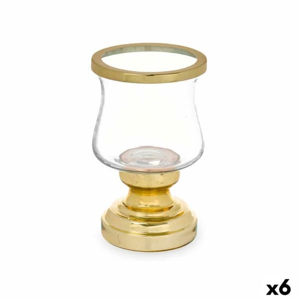 Lyseholder Vinglas Gylden Stål 12 x 19,5 x 12 cm (6 enheder)