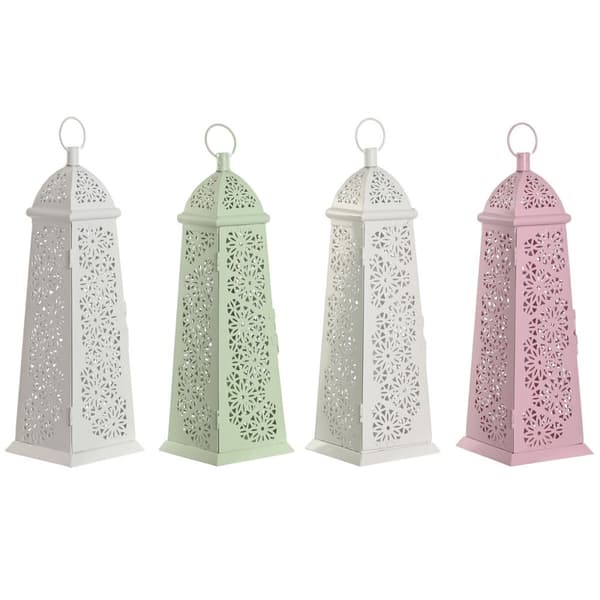 Laantarn Home ESPRIT Hvid Grøn Pink Metal Aluminium Shabby Chic 13 x 13 x 43 cm (4 enheder)