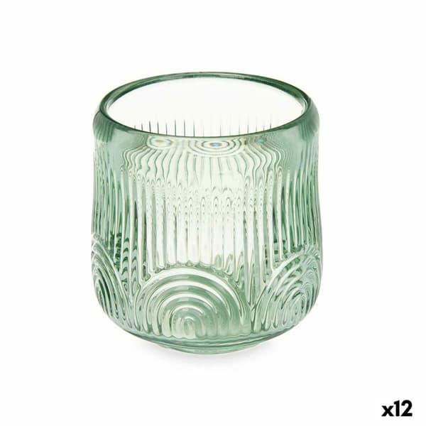 Kynttilänjalka Raidat Vihreä Kristalli 9 x 9,5 x 9 cm (12 osaa)