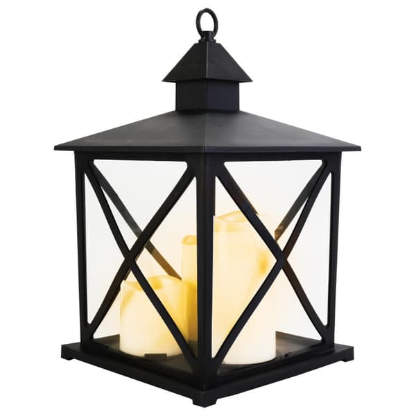 Stor, sort dekorativ lanterne med tre GOLIAT LED-lys