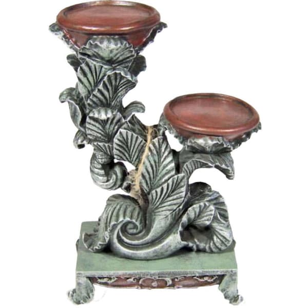 Brun och silver stående ljusstake med pärlor, 27x17 cm