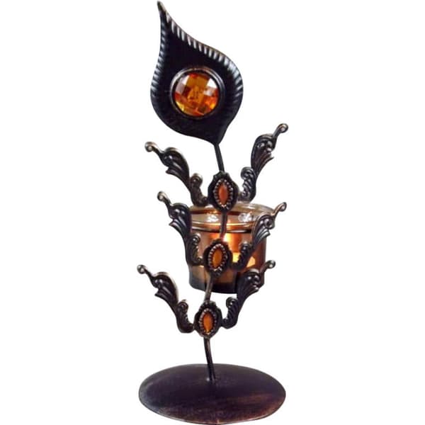 Metallljushållare med glaselement och ljuskopp 25x10 cm