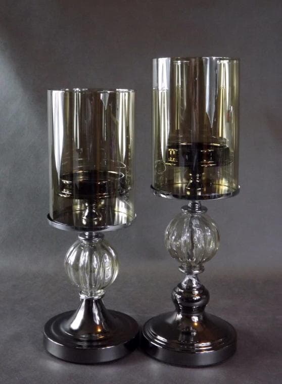 Ljusstake av grafitkrom och rökt glas, 15x41 cm