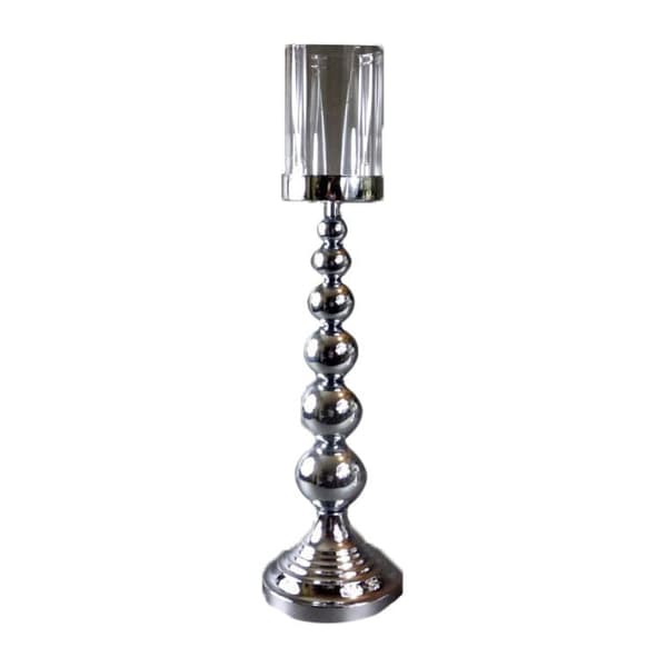 Elegant glas-krom lysestage 16x58 cm i sølv med anti-skrid bund
