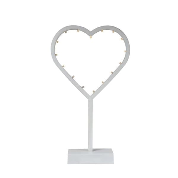 LED hjertelys dekoration 38 cm hvid