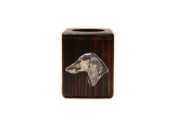 Persisk greyhound, Saluki - træ lysestage med en hund, en unik souvenir efter tabet af en hund, håndværk af Art-Dog