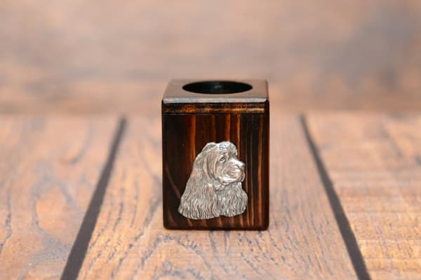 American Cocker Spaniel - træ lysestage med en hund, en unik souvenir efter tabet af en hund, håndværk af Art-Dog