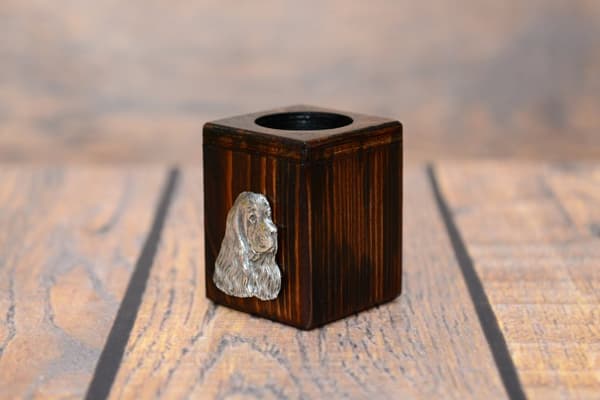 American Cocker Spaniel - træ lysestage med en hund, en unik souvenir efter tabet af en hund, håndværk af Art-Dog