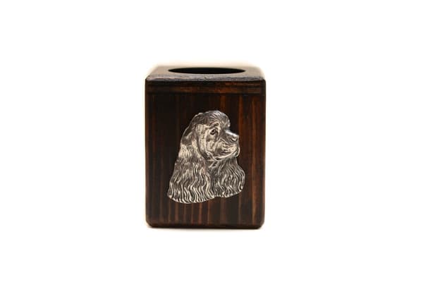 American Cocker Spaniel - træ lysestage med en hund, en unik souvenir efter tabet af en hund, håndværk af Art-Dog